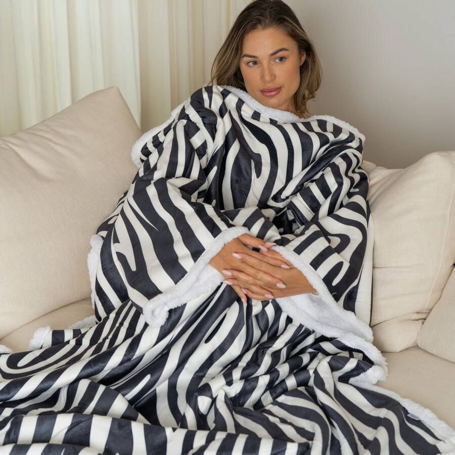 Cosas Snuggie Deken Met Mouwen Fleece Deken Fleece Deken Met Mouwen Zebra Plaid Met Mouwen Snugle TV Deken Deken Met Mouwen Voor Volwassenen Plaid 100% Polyester Dubbele Voering Thuiswerken 180x130 cm Hoodie Hoodie deken