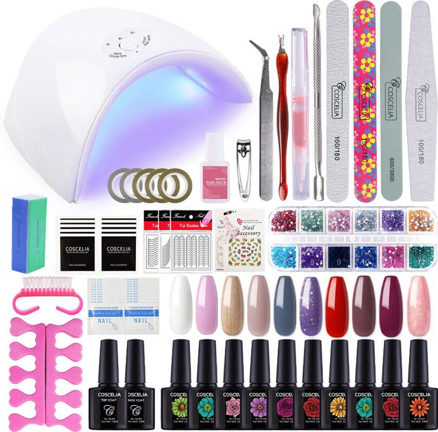 Coscelia Gellak starterspakket Gellak nagelset Gellak UV LED lamp 36W Nail art 10 kleuren gellak Manicure set Nagellamp