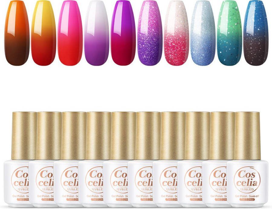 Coscelia Professional 10 kleuren Gel Polish Gel Nagellak Gellakset Nagelset Temperature change nail polish Manicureset 10 temperatuur gellakkleuren Gelnagels Nagellak Gelnagel kit