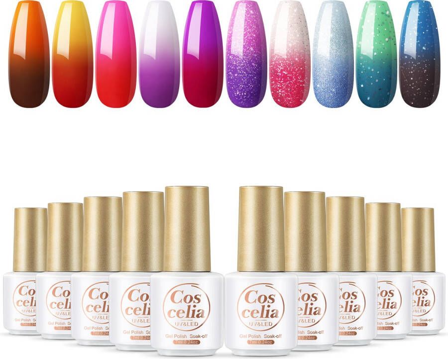 Coscelia Professional 10 Temperatuur veranderende kleuren Gellak Gel Nagellak Gellakset Nagelset Temperature change nail polish Manicureset 10 kleuren Gel Polish Gelnagels Nagellak Gelnagel kit