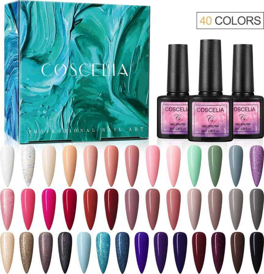 Coscelia Professional 40 kleuren gellak Gellakset Nagelset Gelnagels Nagellak Gelnagel kit Manicure set 40 kleuren gel polish Nail art