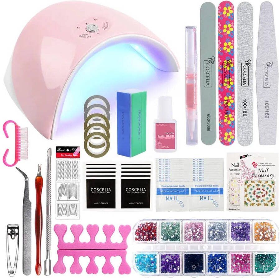 Coscelia Professional Gellak starterspakket 10 kleuren Basecoat Topcoat Gellak Gellakset Nagelset Gelnagels Nagellak Gelnagel kit UV lamp 36W LED Manicure set 10 kleuren gel polish Nail art Nagellamp Nageldroger