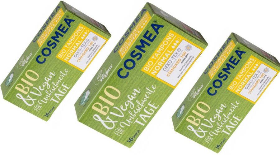 Cosmea 3 x 16 tampons Normaal Biologisch en Vegan gemaakt uit 99 7% duurzame grondstoffen