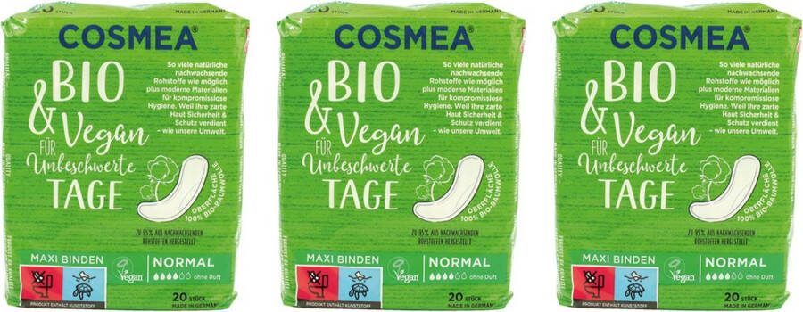 Cosmea 3 x 20 stuks maxi maandverband normaal Biologisch en Vegan multipack