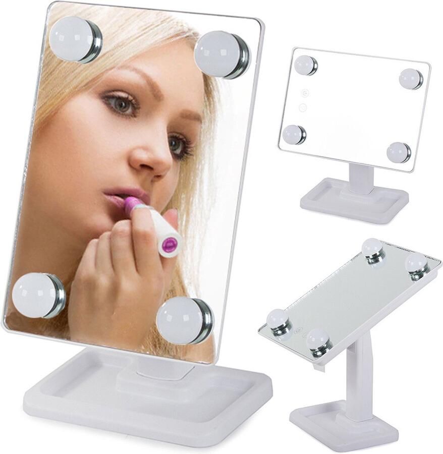 Cosmetic Hollywood Make-Up Spiegel Met LED Verlichting Wit 30 x 18 cm