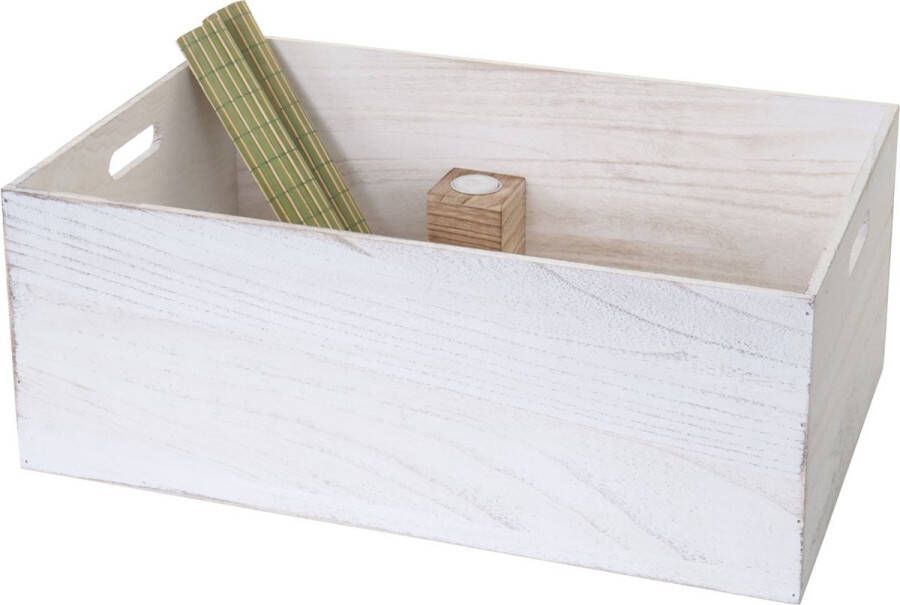 Cosmo Casa Houten kist Decoratieve houten opbergkist- Shabby look vintage 60x40x24cm- Wit shabby