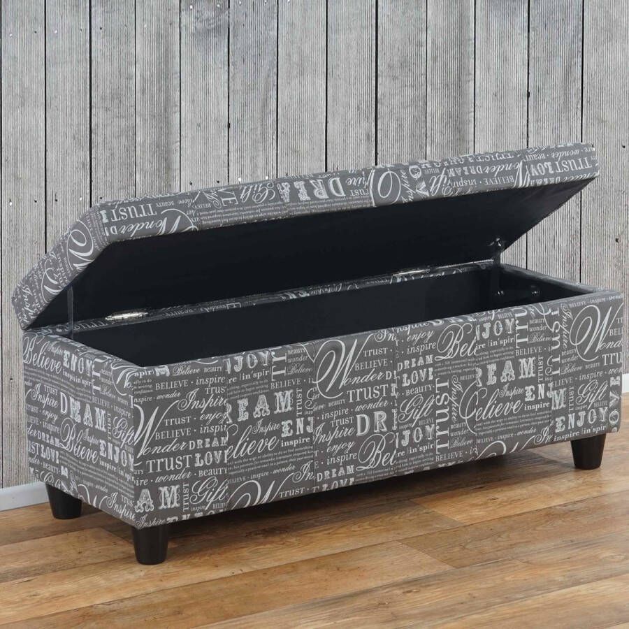 Cosmo Casa Kriens opbergkist- Bank- Stof textiel- 45x114x45 cm Belettering- Grijs