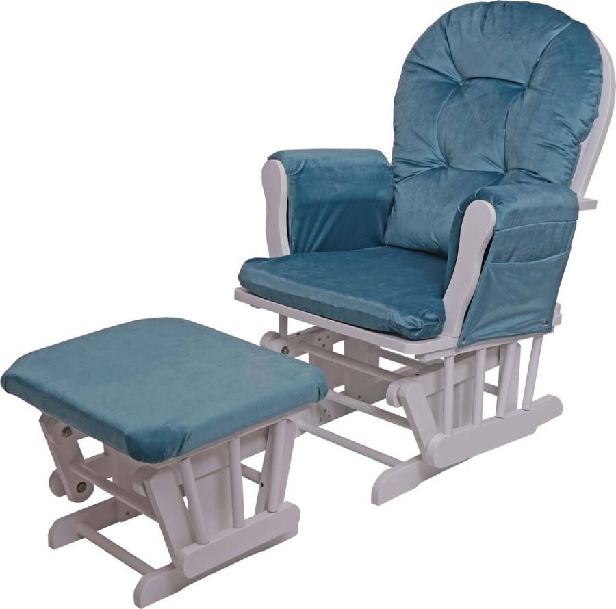 Cosmo Casa Schommelstoel met Voetensteun Relaxfauteuil Comfortabel Armleuningen Berkenhout Blauw