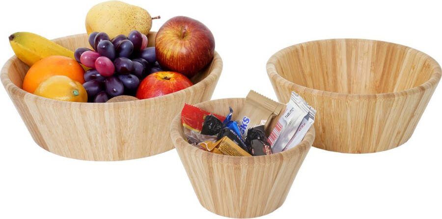 Cosmo Casa Set van 3 schalen Fruitschaal- Bamboe schaal- Serveerschaal- Decoratieve schaal- Bamboe stapelbaar