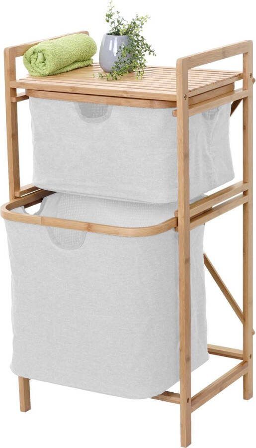 Cosmo Casa Wasmand Plank wasmand wasrek badkamerrek opslag- Bamboe 84x44x34cm 72l Crème-Wit