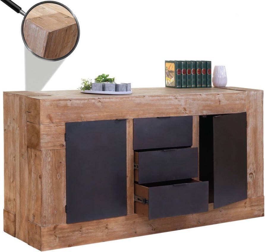 Cosmo Casa Zijtafel Ladenkast Kast Dressoir-Massief Rustiek Grenen Hout -gecertificeerd 90x160x45cm 67kg