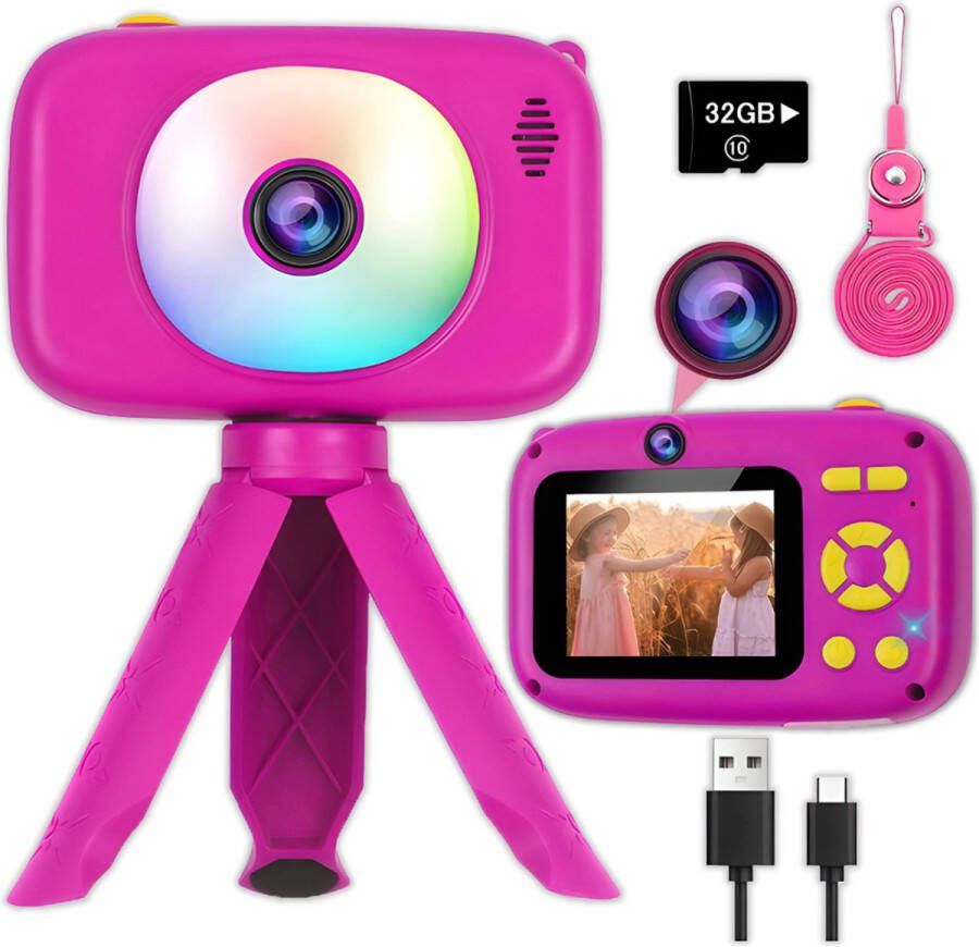 CosmoToys Kindercamera FULL HD Kindercamera Kids Kinder vlog camera Kinderfototoestel Kindercamera's Digitaal Fototoestel Kinderen Roze