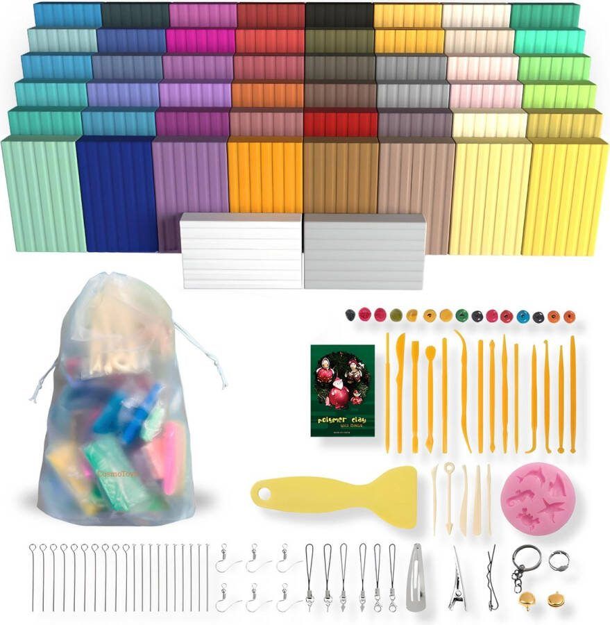 CosmoToys Klei Speelset Incl. Gereedschap & Vormpjes Boetseerklei Kinderen en Volwassenen Polymeer Klei 121 delig 50 kleuren