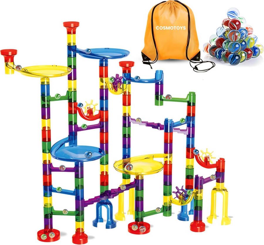 CosmoToys Knikkerbaan 152 Delig Incl. 30 Knikkers + Opbergtasje Marble Run Speelgoed 3 4 & 5 Jaar