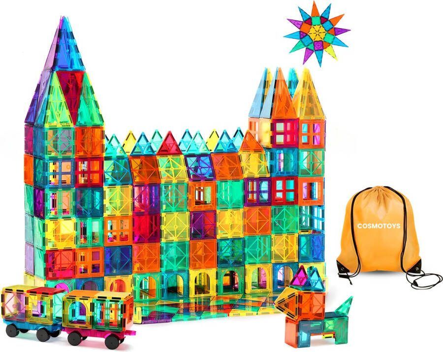 CosmoToys Magnetisch Speelgoed XXL Voordeelverpakking 100 Stuks Bouwblokken Magnetische Bouwstenen Inclusief Opbergtas & Auto