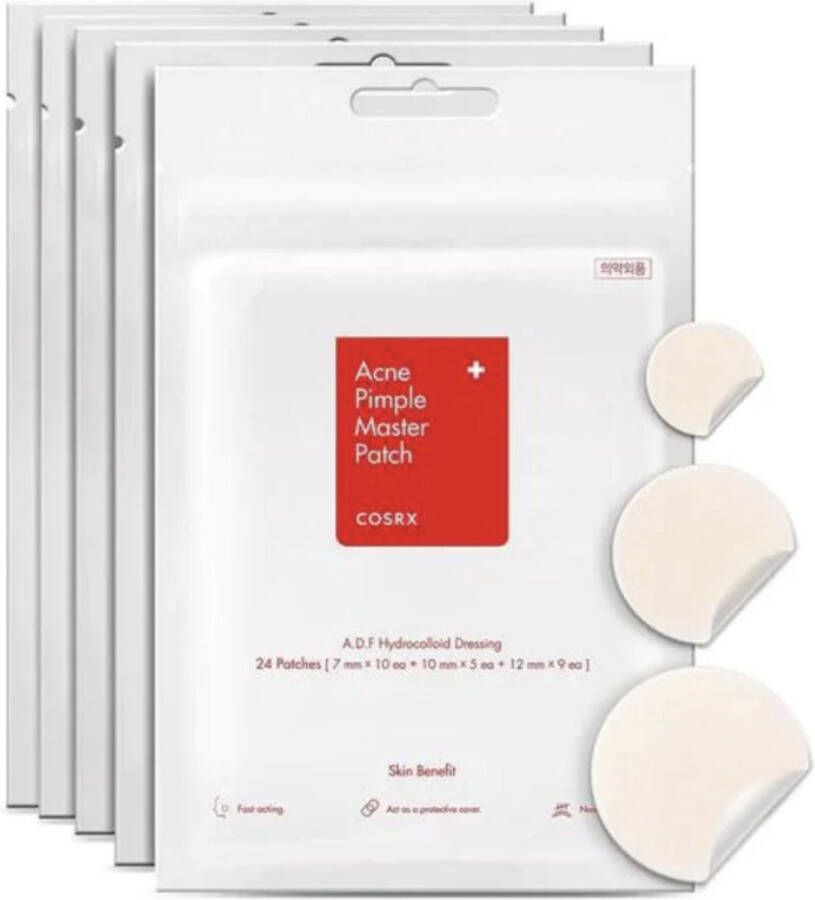 CosRx Acne Pimple Master Patch 5x Sealed Package of 5 x 24 Pimple Patches Korean Beauty Pimple Covers Hydrogel for Pimples and Acne Protective Layer Protection Bacteria Hydrocolloid Blackhead Breakdown