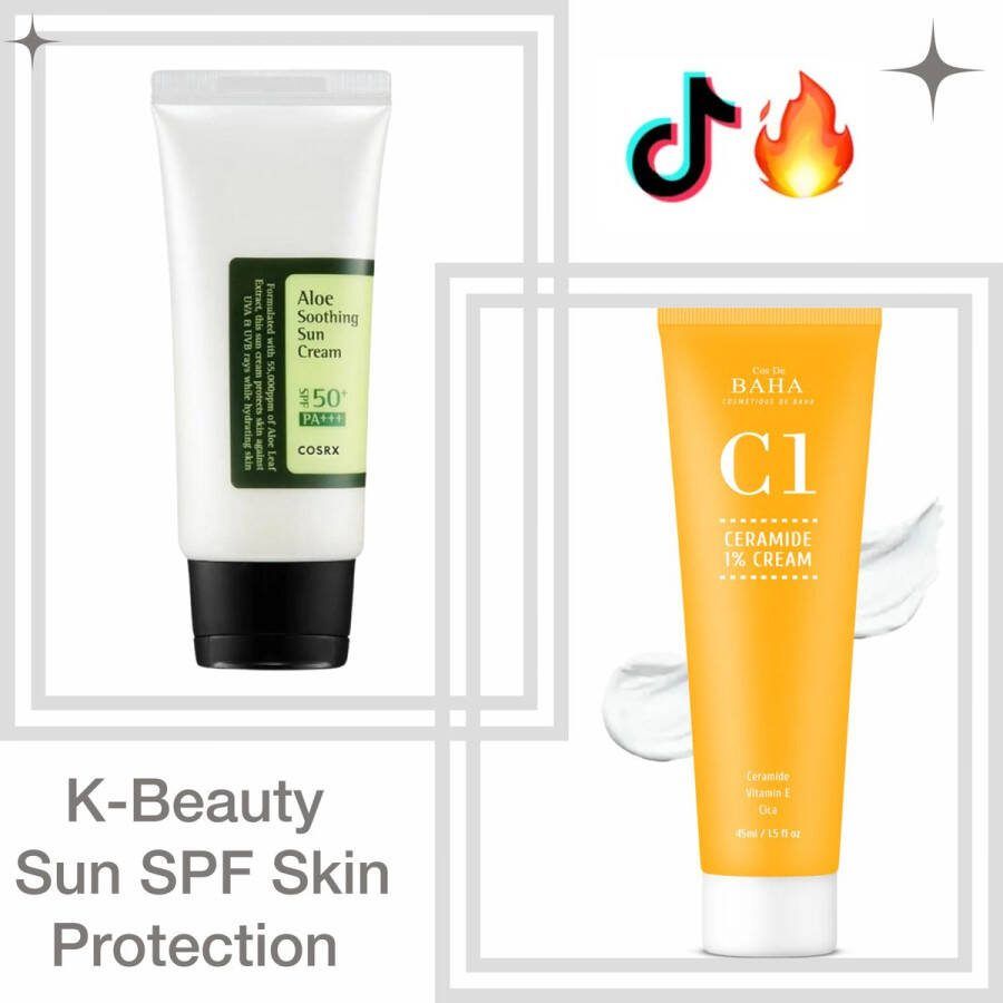 CosRx K-Beauty Skin Protection Set: Aloe Soothing Sun Cream SPF50+ PA+++ & Cos de BAHA C1 Ceramide + Niacinamide Serum Skin Nourishment Hydration Vitality Dagelijkse Gezichtsverzorging Bescherming voor Huid Daily Skincare Routine