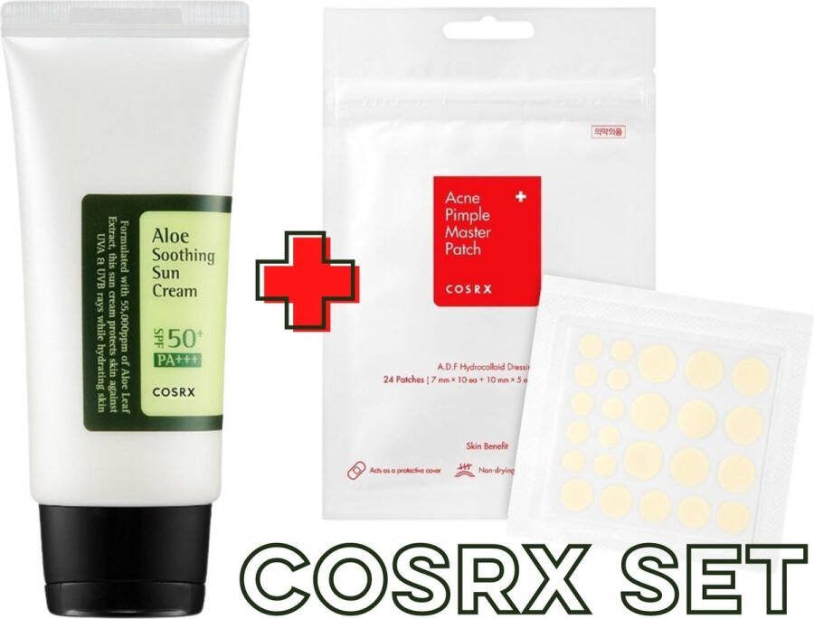 CosRx Pimple Patch + Aloe Soothing Sun Cream SPF50+ PA+++ Korean Beauty K Beauty Skincare Set Sensitive Skin Huidbescherming Alle Huidtypen Dermatologisch Getest Puistjes Pleisters 24 Pimple Patches Skin Travel Set