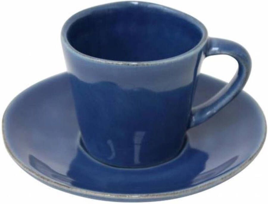 Costa Nova servies koffie kopje & schotel Nova blauw aardewerk set van 4 H 5 8 cm