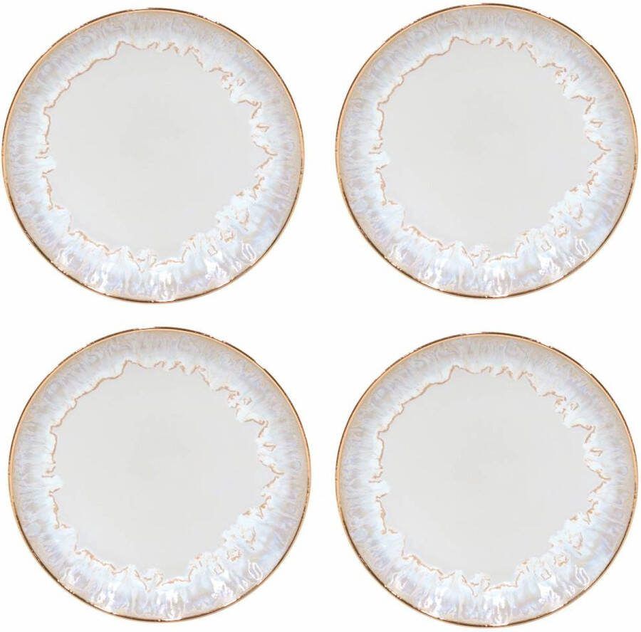 Costa Nova servies ontbijtbord Taormina wit aardewerk met gouden rand set van 4 21.6 x 2.8 cm