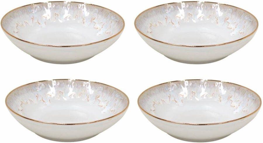 Costa Nova servies Taormina wit aardewerk diep bord wit met gouden rand set van 4 21.5 x H 5.5 cm 0.85 L