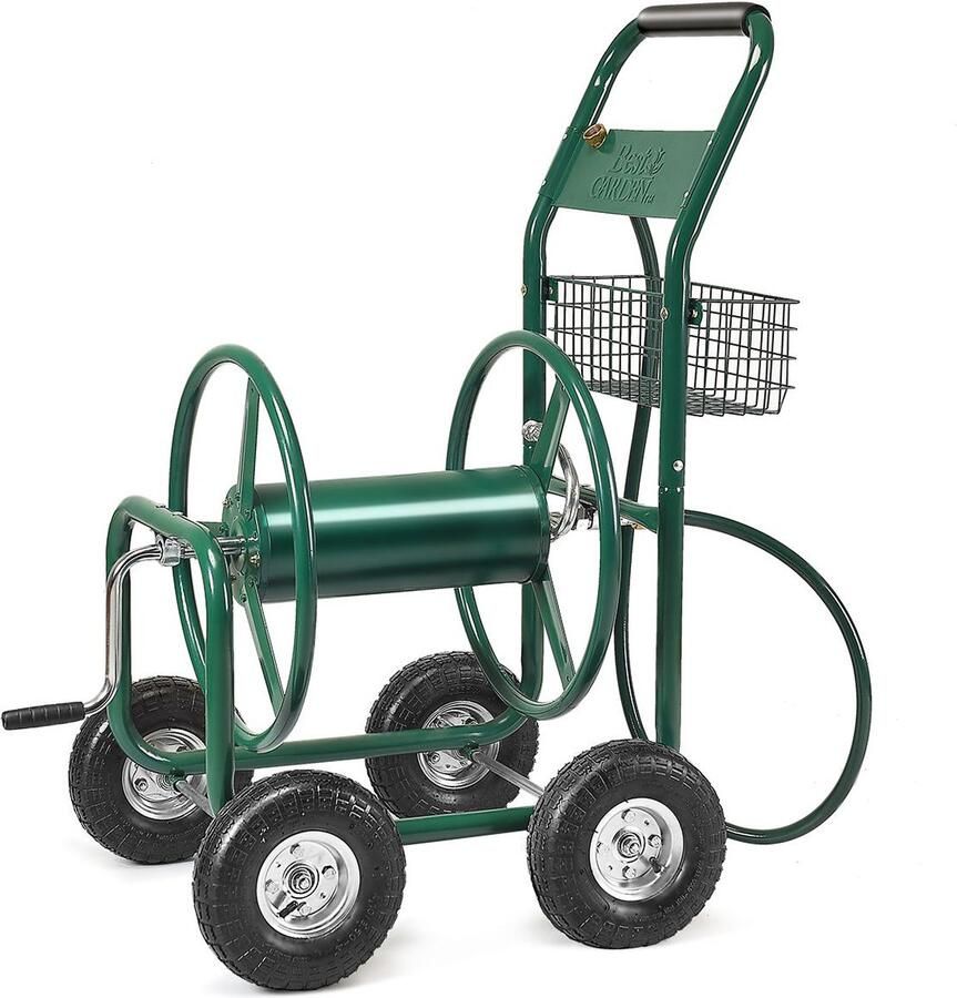 Costway Tuinslanghaspel XXL wagen slangenwagen met 4 Luchtwielen geschikt voor 15 mm (5 8) x 80m tuinslang Tuinslanghouder Metaal Groen