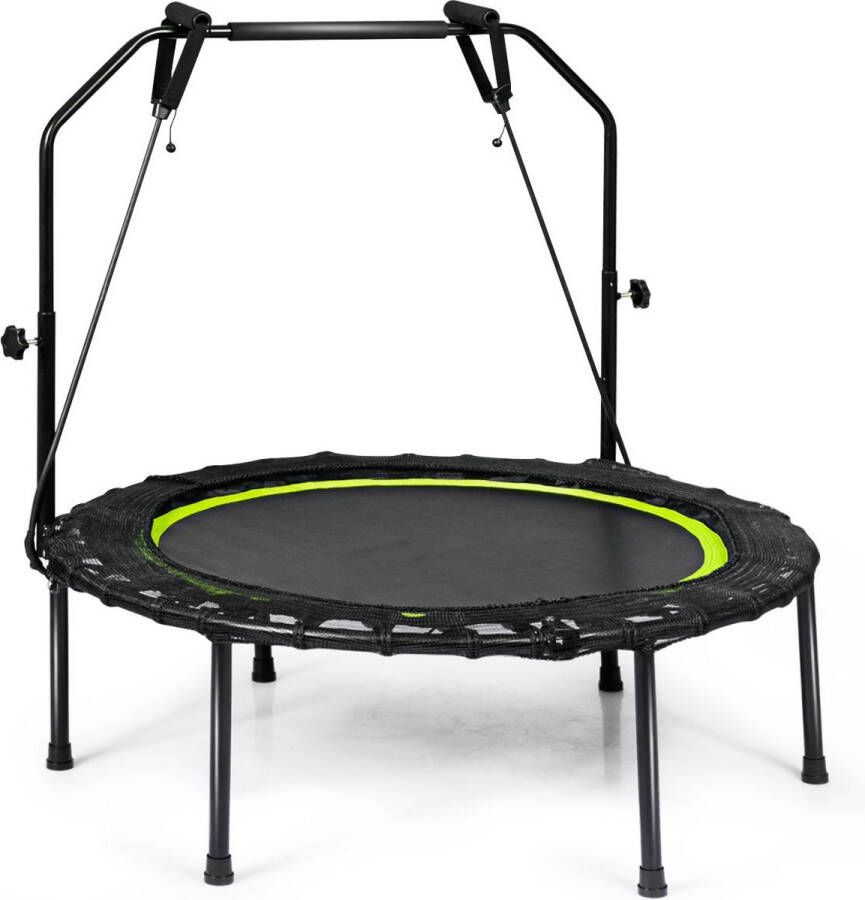 Costway Opvouwbare Fitness Trampoline Met Weerstandsbanden Mini Trampoline Verstelbaar Zwart Groen Ø102 cm