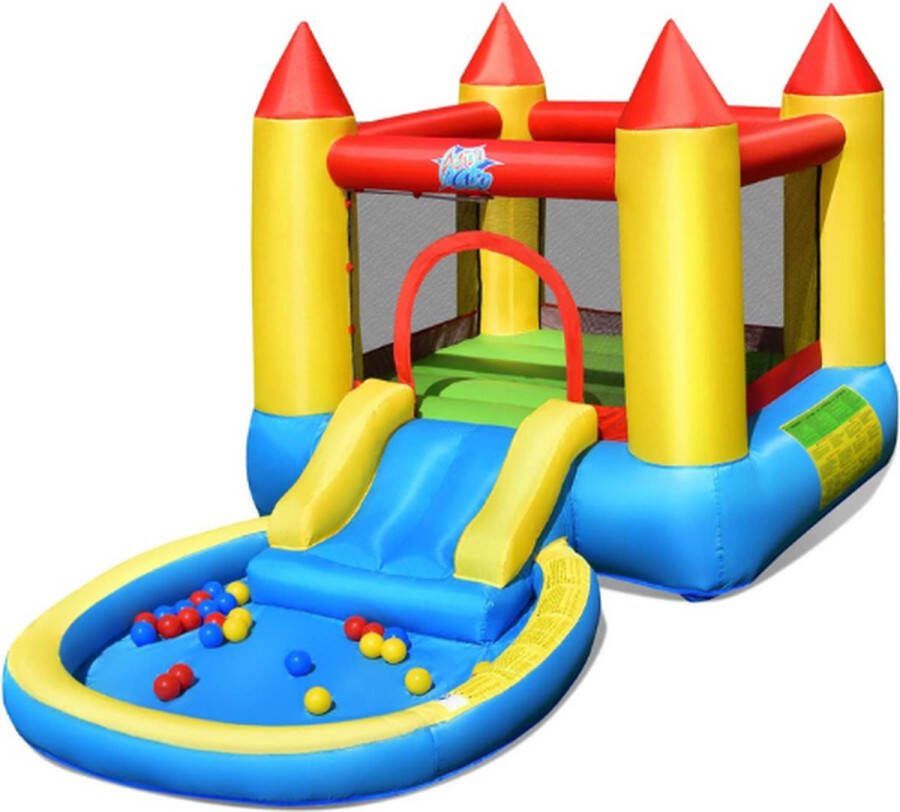 Costway Springkasteel Deluxe Springkussen Springkussens Springkussen Met Glijbaan Waterglijbaan Waterpret Speelgoed Buiten Waterpret Voor Kinderen Waterglijbaan Opblaasbaar