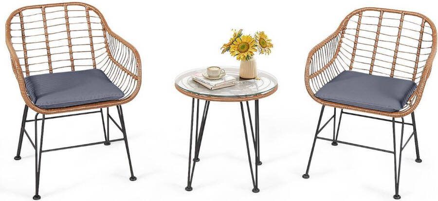 Costway SureDeal Rieten Meubelset Loungeset 3-Delige Bistroset Terras Tuin Tuinset Tuinmeubel Tuintafel