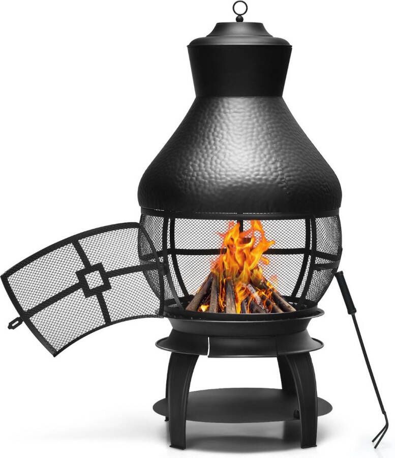 Costway SureDeal Vuurkorf Openhaard Buiten Luxe Gietijzer 50x50x110 cm Kampvuur Bbq Tuin