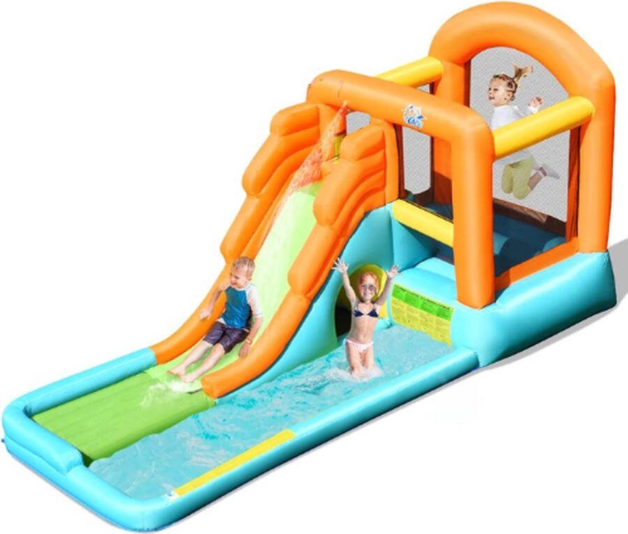 Costway Waterglijbaan Springkussen Springkussens Springkussen Met Glijbaan Waterpret Speelgoed Buiten Waterpret Voor Kinderen Opblaasbare Waterglijbaan