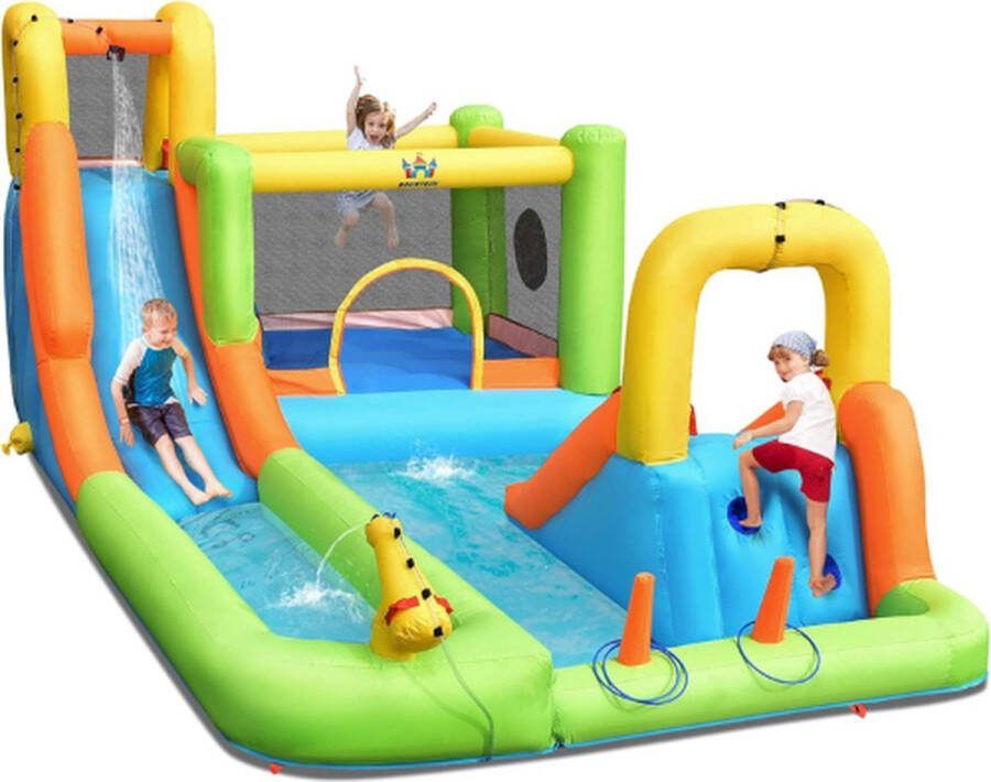 Costway Waterglijbanen XL Springkussen Springkussens Waterslide Waterpark Springkussen Met Glijbaan Waterglijbaan Waterpret Speelgoed Buiten Waterpret Voor Kinderen Waterglijbaan Opblaasbaar