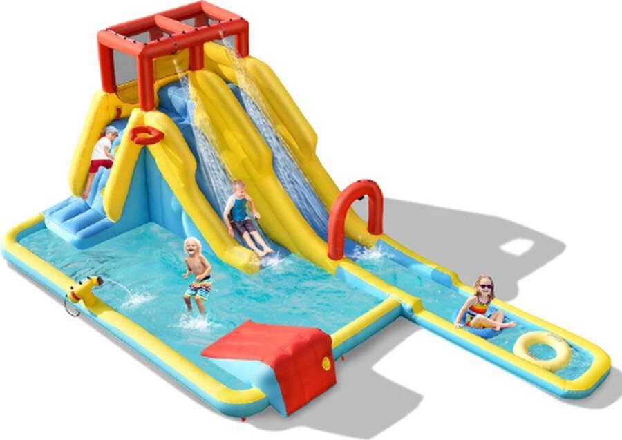 Costway Waterglijbanen XXL Waterslide Waterpark Springkussen Met Glijbaan Waterglijbaan Opblaasbaar Waterglijbaan Waterpret Speelgoed Buiten Waterpret Voor Kinderen Waterglijbaan Opblaasbaar