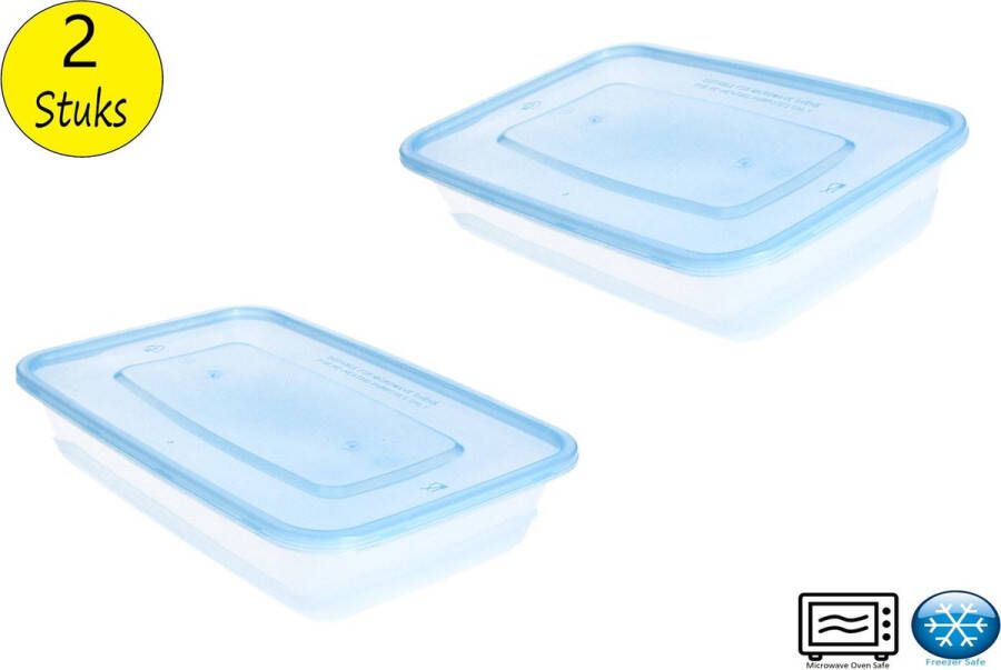 Cosy & tr endy Voedsel-Voorraaddoos set van 2 stuks blauw -magnetron bakjes met deksel plastic bakjes met deksel