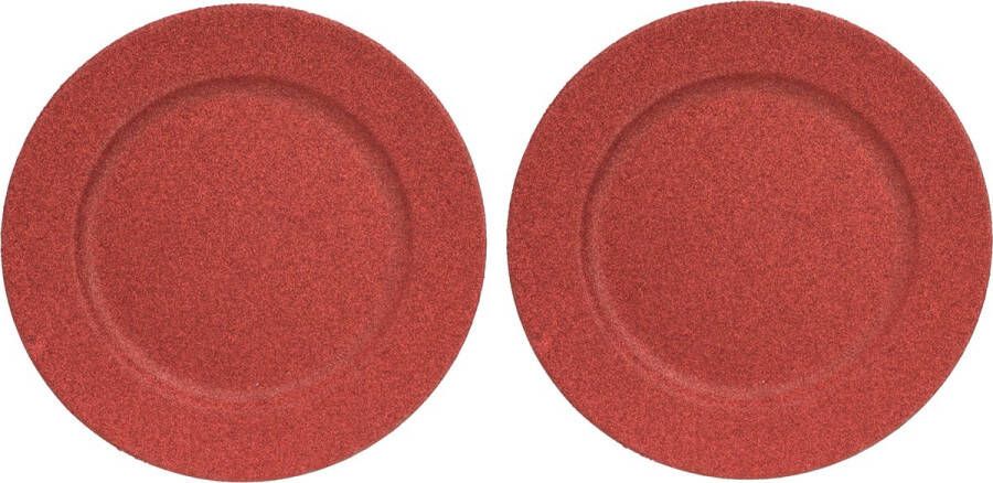 Cosy&Trendy 12x Ronde onderzet borden rood met glitters 33 cm onderborden