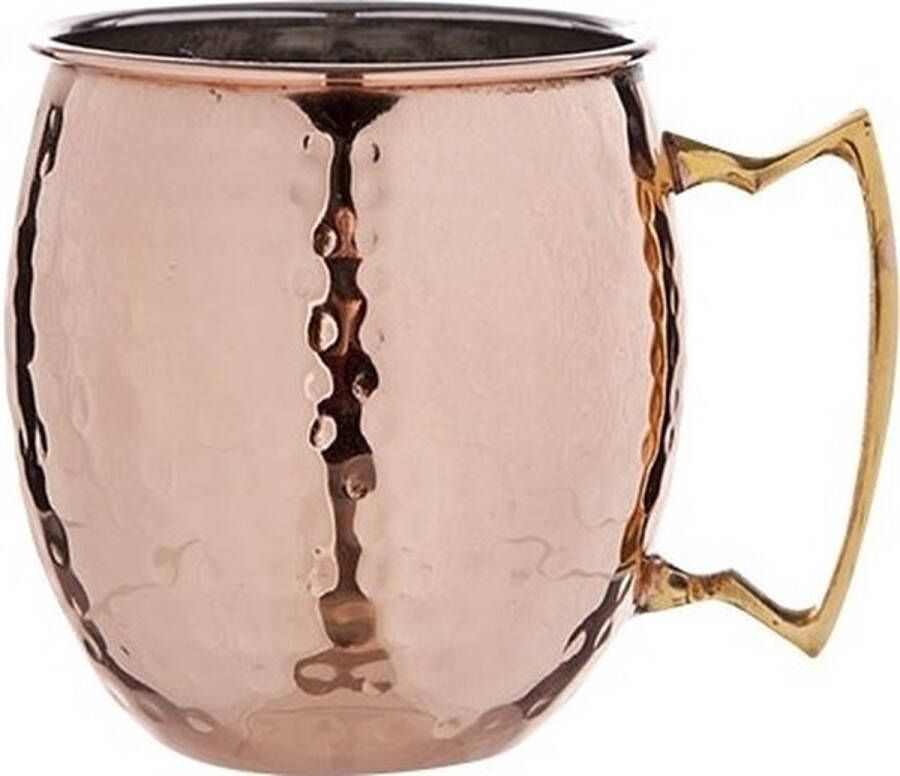 Cosy & Trendy 1x Koperen Moscow Mule beker glas gehamerd met handvat 450 ml Cocktailglazen