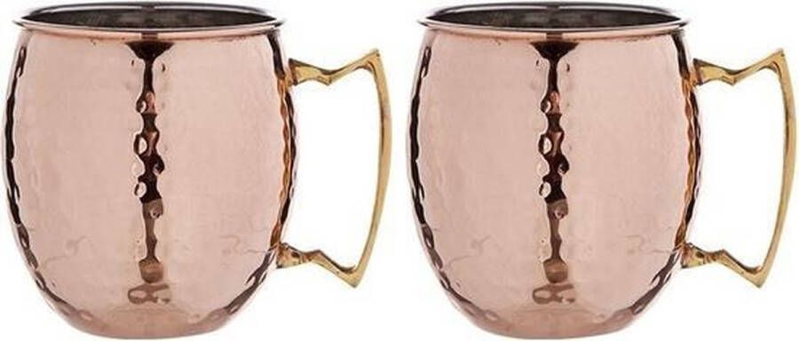 Cosy & Trendy 2x Koperen Moscow Mule beker glas met handvat 450 ml Cocktailglazen