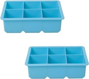 Cosy&Trendy 2x Grote kubus ijsklonten vormen blauw 6 klontjes Blauwe ijsblokjes tray Cocktail ijsklonten maker Siliconen ijsblokjes maker