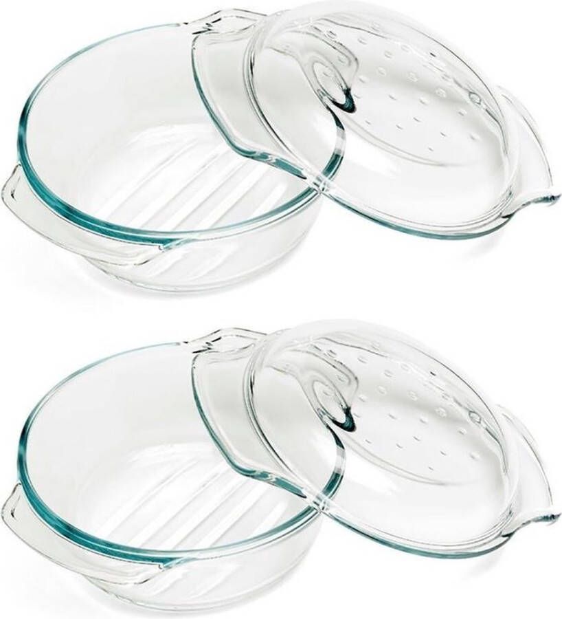 Cosy&Trendy 2x Ronde ovenschaal glas met deksel 22 x 10 5 cm 2 4 L Glazen ovenschalen