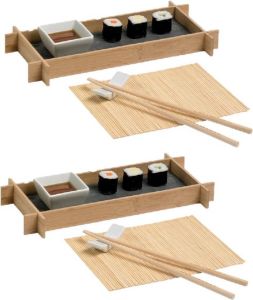 Cosy&Trendy 2x stuks bamboe sushi servies serveerset voor 1 persoon 6-delig Sushi eetset
