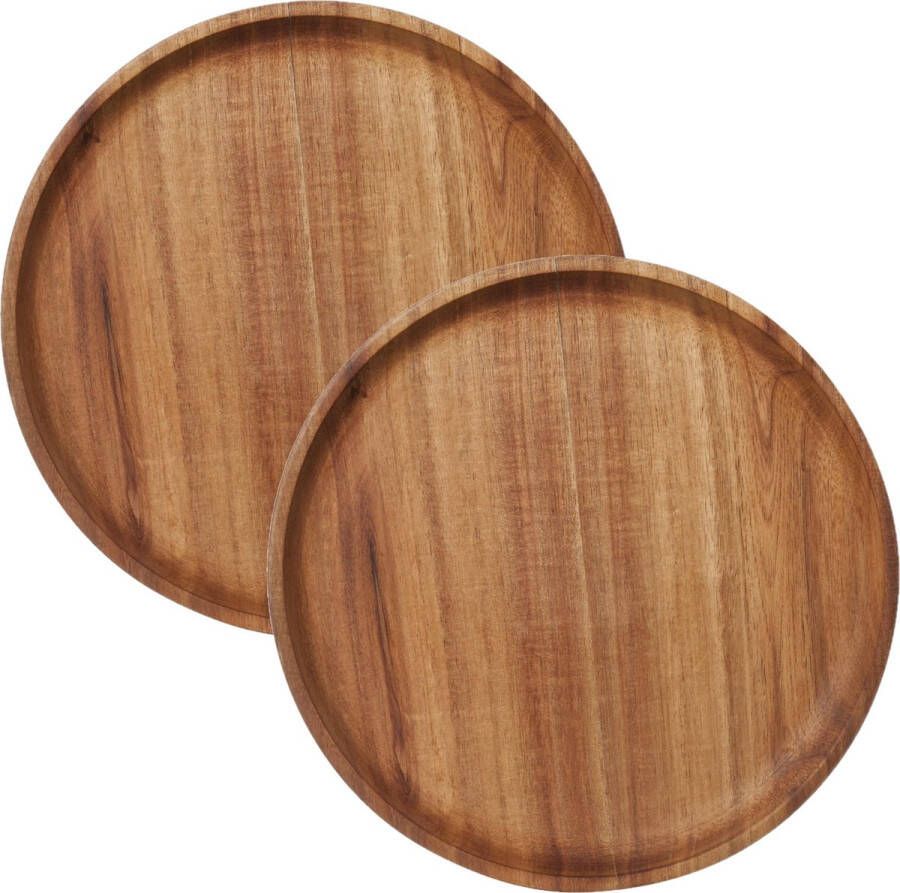 Cosy&Trendy 2x stuks kaarsenborden kaarsenplateaus bruin hout rond D22 cm Dienbladen met opstaande rand van 2 cm.