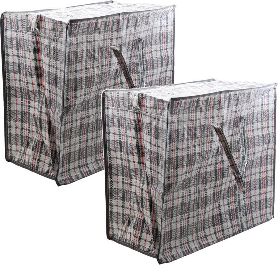 Cosy&Trendy 2x Stuks mega jumbo XXL dekentas dekbedzak grijs geruit 55 x 30 cm van kunststof Dekens dekbedden opbergen