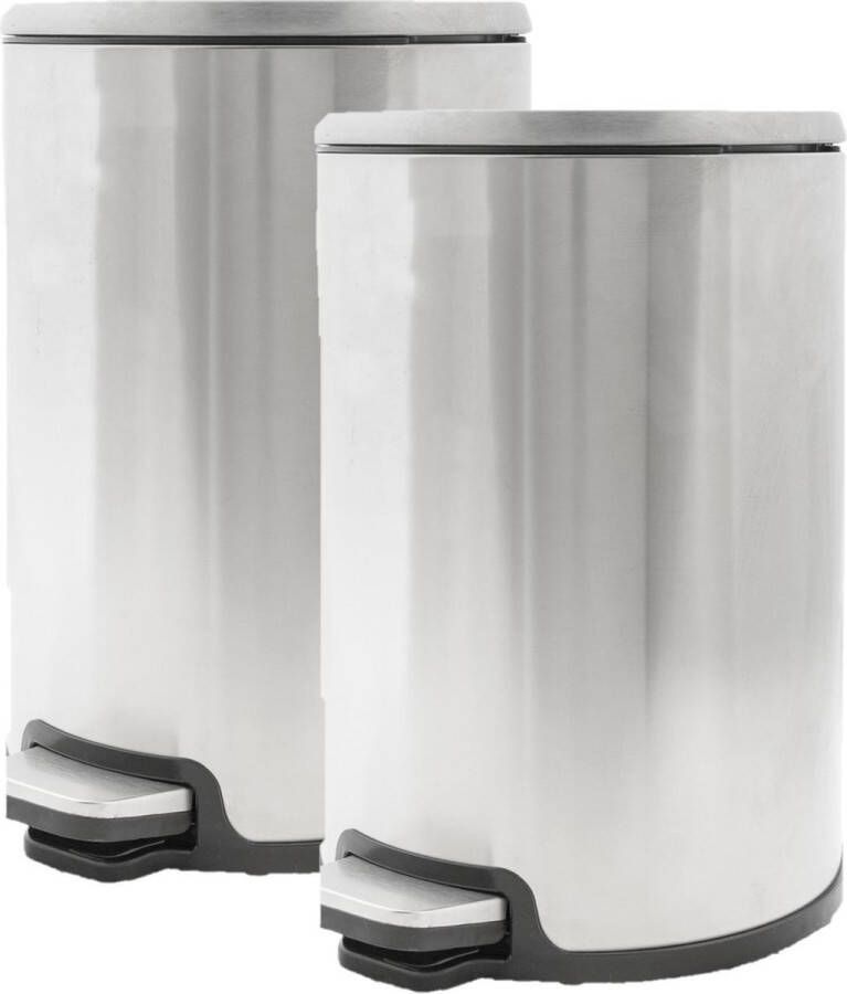 Cosy&Trendy 2x stuks vuilnisbakken pedaalemmers zilver 12 liter 35 cm RVS Afvalemmers Prullenbakken