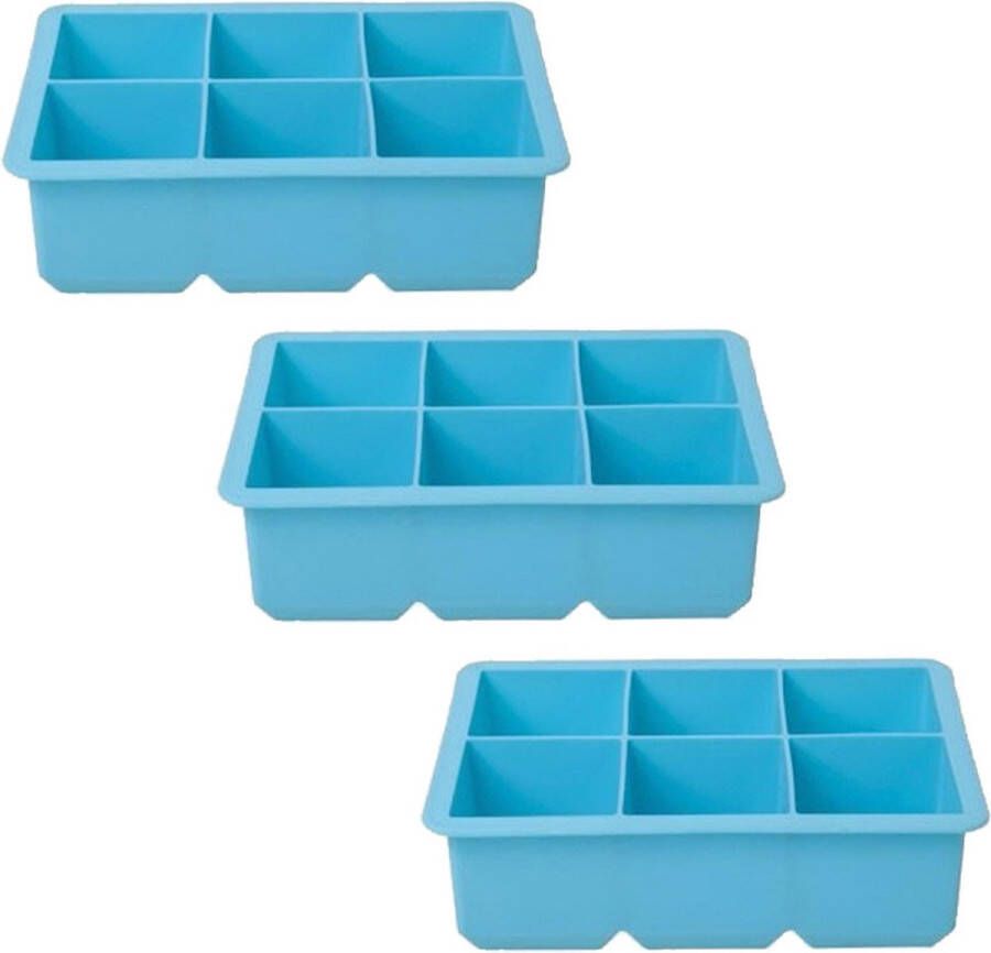 Cosy&Trendy 3x Grote kubus ijsklonten vormen blauw 6 klontjes Blauwe ijsblokjes tray Cocktail ijsklonten maker Siliconen ijsblokjes maker