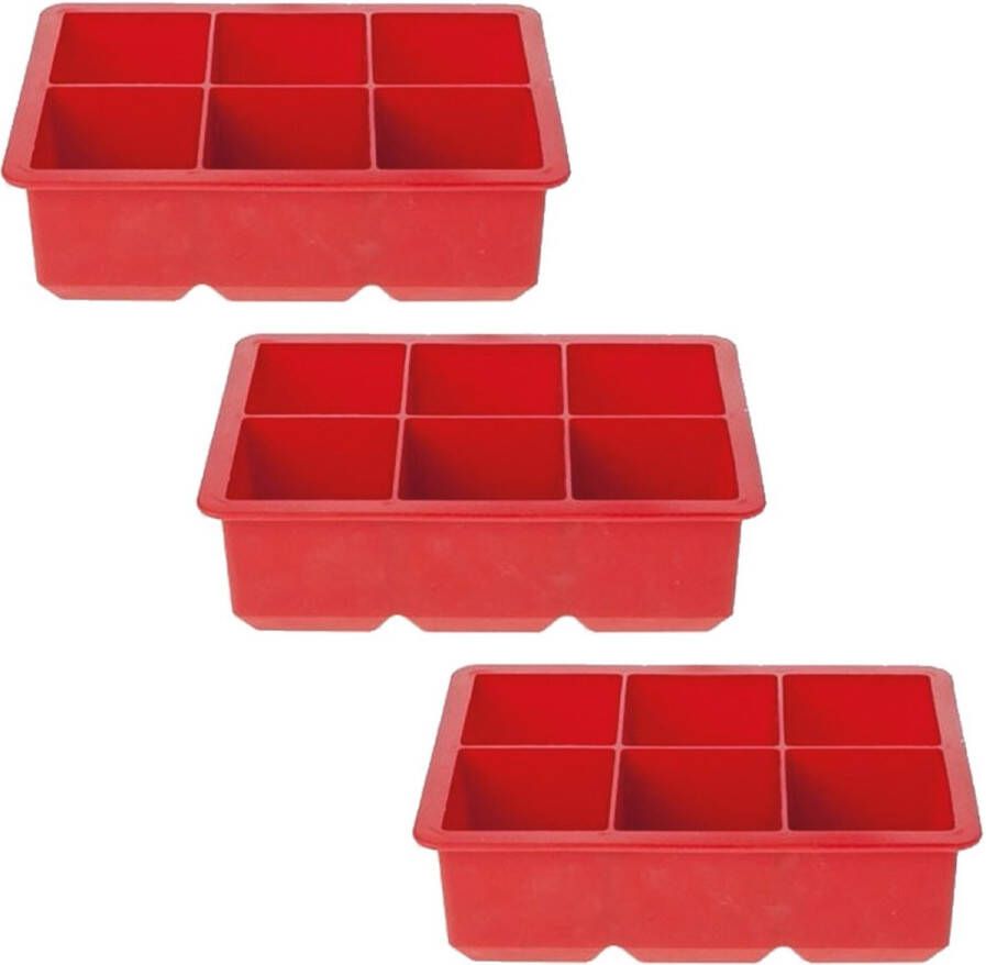 Cosy&Trendy 3x Grote kubus ijsklonten vormen rood 6 klontjes Rode ijsblokjes tray Cocktail ijsklonten maker Siliconen ijsblokjes maker