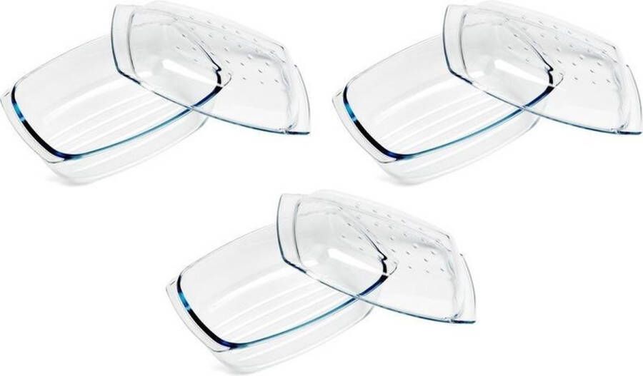 Cosy&Trendy 3x Ovenschaal glas met deksel 34 x 22 x 7 cm 4 1 L Glazen ovenschalen