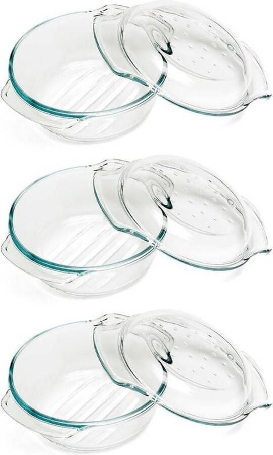 Cosy&Trendy 3x Ronde ovenschaal glas met deksel 22 x 10 5 cm 2 4 L Glazen ovenschalen