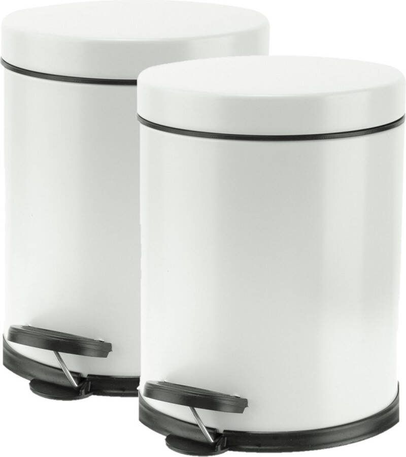 Cosy&Trendy 3x stuks vuilnisbakken pedaalemmers wit 5 liter 24 cm RVS Afvalemmers Prullenbakken