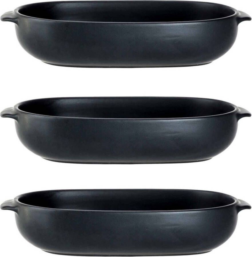Cosy&Trendy 3x Zwarte ovenschalen 24 x 15 4 x 5 3 cm Ovaal Klassieke braadsledes Ovenschotel schalen Bakvorm braadslede