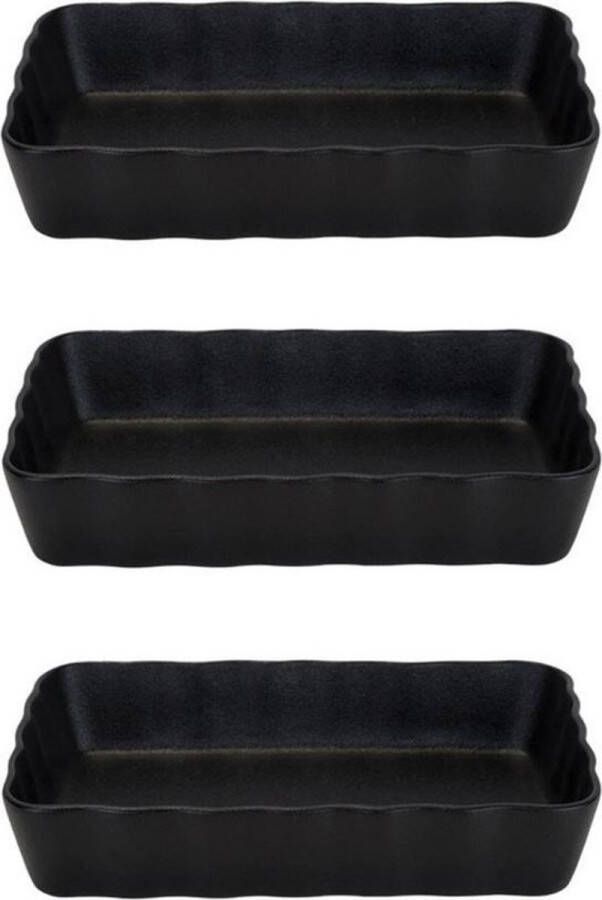 Cosy&Trendy 3x Zwarte ovenschalen serveerschalen 21 x 14 cm Rechthoekig Klassieke braadsledes Ovenschotel schalen Bakvorm braadslede